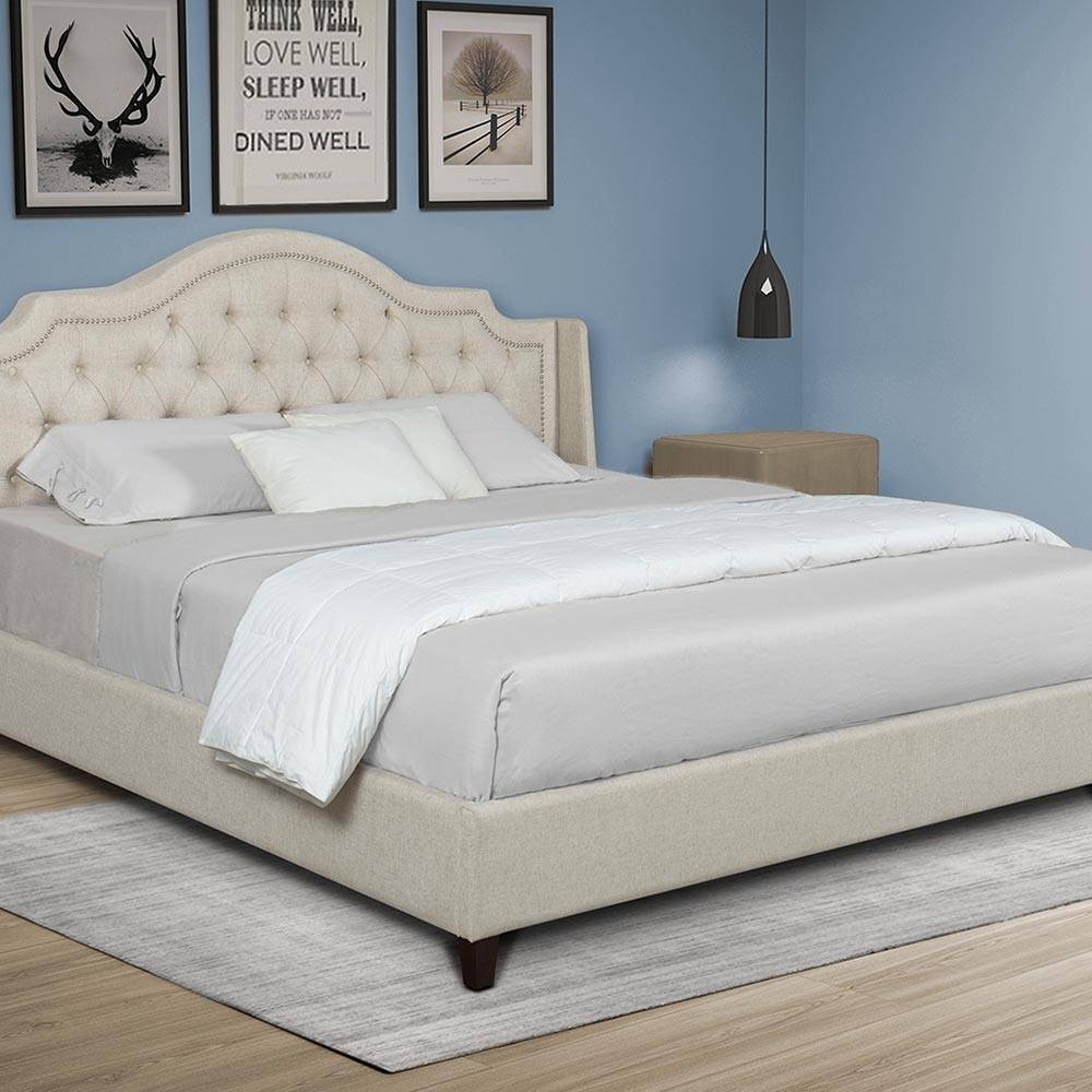 Upholstered Tufted Bed Frame wNailheads
