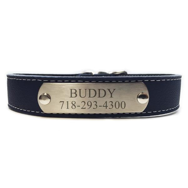 leather nameplate dog collar