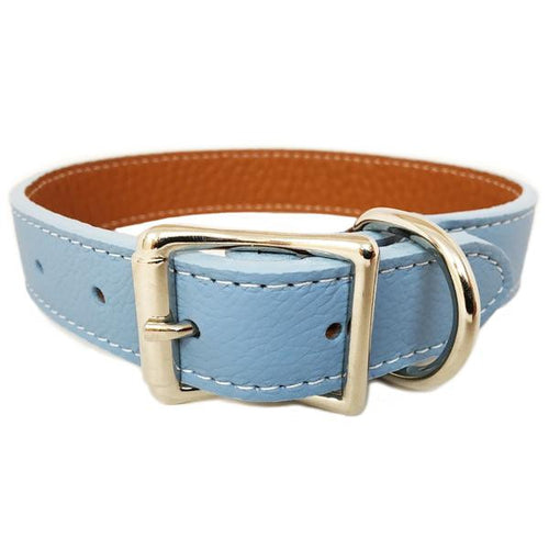 Rita Bean Italian Leather Dog Collar - Light Blue