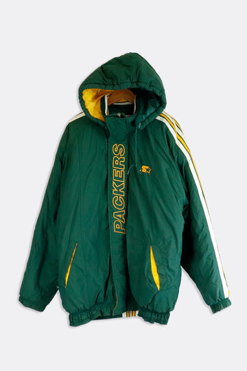 Vintage Starter Green Bay Packers Quarter Zip Up Removable Hood