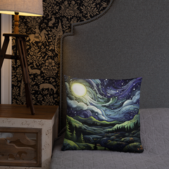 TRIGONAL Landscape Throw Pillow Starry Sky Cartoon Polyester Decorative Cushion 18x18