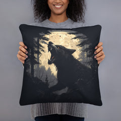 TRIGONAL Halloween Throw Pillow Illuminated Moon Howling Wolf Polyester Decorative Cushion 18x18