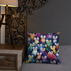 TRIGONAL Bird Throw Pillow Vibrant Penguin Pattern Polyester Decorative Cushion 18x18