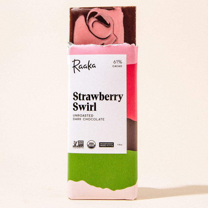 Raaka 61% Dark Chocolate with Strawberry Swirl