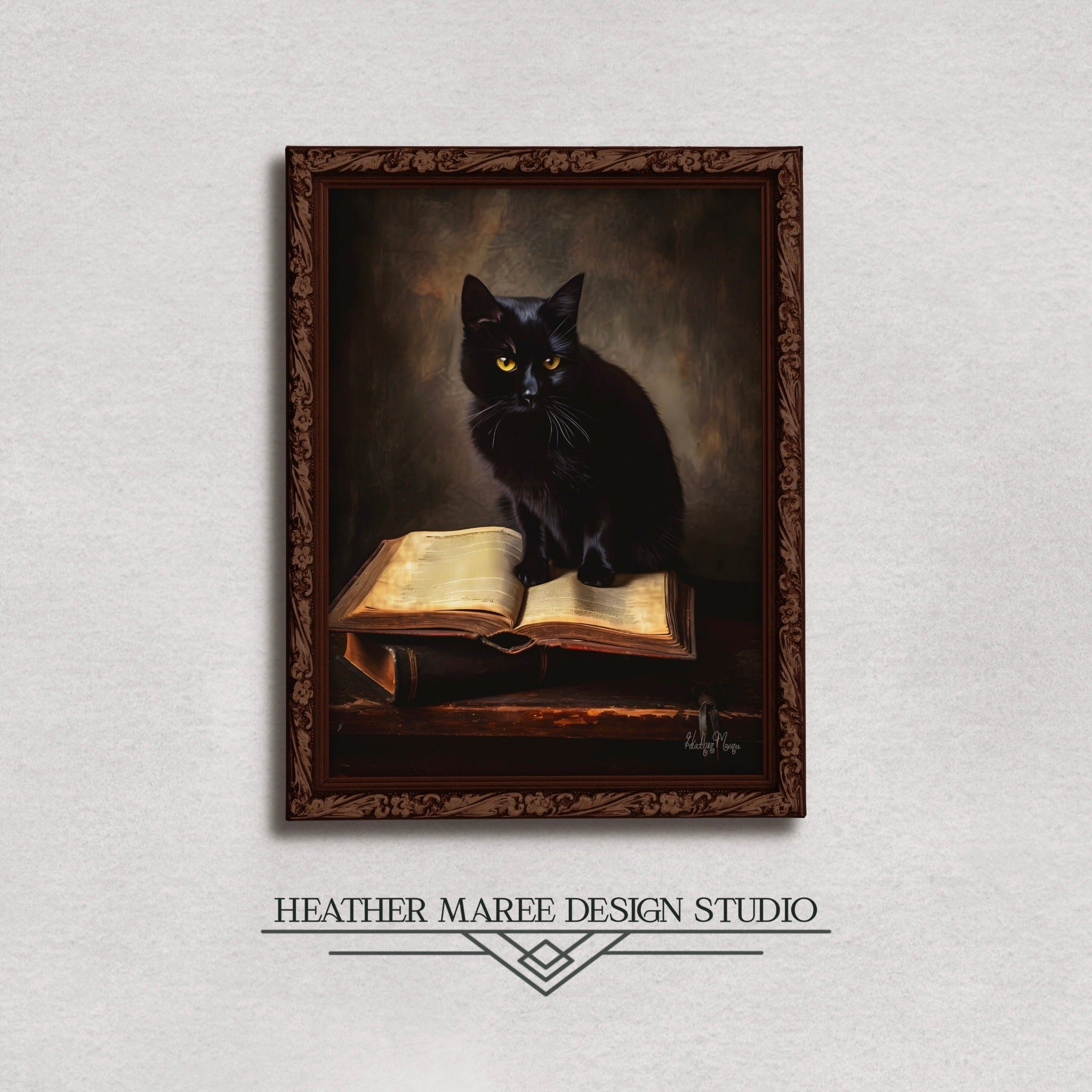 Black Cat with Books – Heather Maree Design Studio