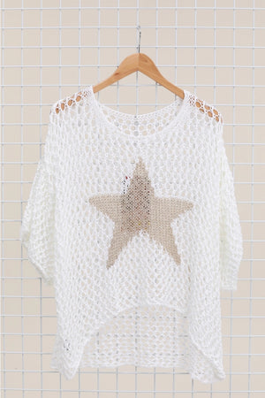 Open Knit Sweater with Star Detail - Karim Collection