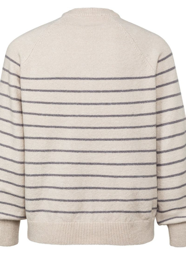 YAYA - Striped Sweater With Balloon Sleeves - Indigo Bay