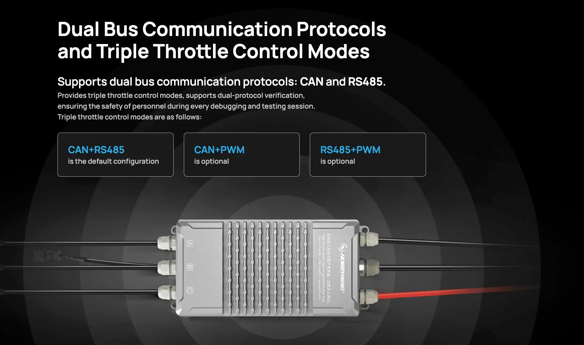 Dual bus communication protocols and triple throttle control modes of P65V motor system