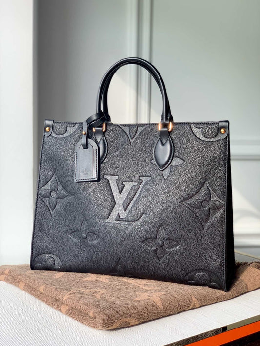 Louis Vuitton OnTheGo mm Giant Monogram Empreinte Leather Tote Bag Black