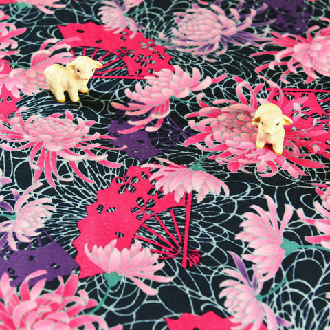 Japanese - pink & purple chrysanthemum flowers cotton fabric W:160cm FQ1807-08