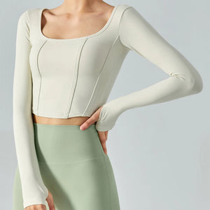 Vnazvnasi Yoga Tops Long Sleeves Women Square Collar Running Sportswear Slim Shirts Fitness Women Clothes Gym Tights Sport Top - kbelle