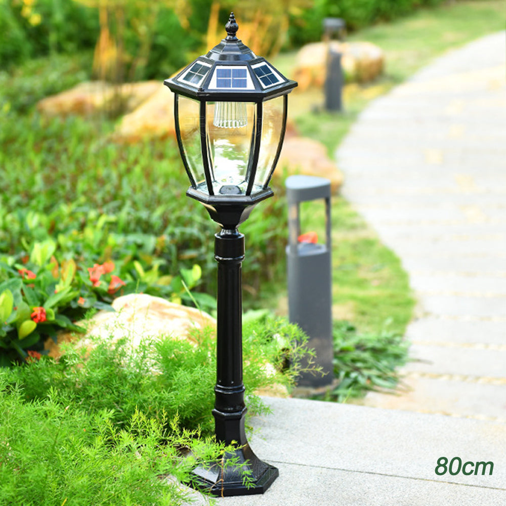 Victorian Hexagonal Solar Lamp Post Light Clear Glass Lantern Yard Lawn Walkway