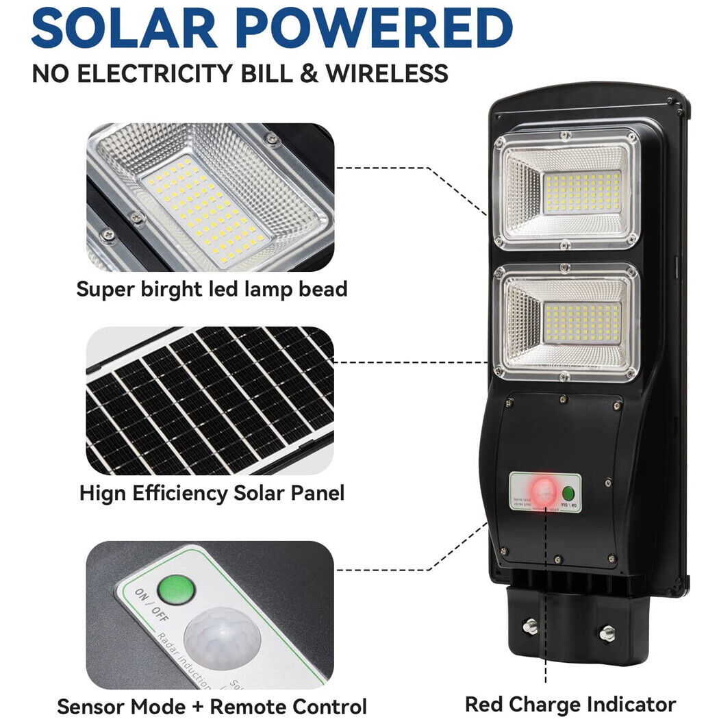 Solar LED Street Light Outdoor Motion Sensor Control 50/100/150/200/300W