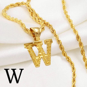 A-Z Name's Initial Letters Gold Plated Pendant With Twisted Rope Chain Necklace - Unisex Design, Perfect for All occasions, Gift, Party & Everyday Use -  Excellent Gift for All - Gift-n-Charm: Gifts for All Occasions