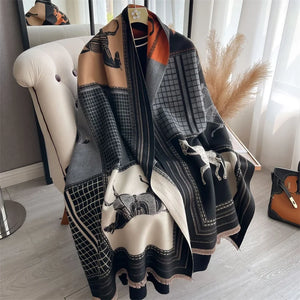 Thick Pashmina Shawl for Women - Luxury Cashmere Horse Print Poncho Wrap Scarf, Bufanda Travel Echarpe 2024 Blanket - Perfect Winter Gift for Women - Gift-n-Charm: Gifts for All Occasions