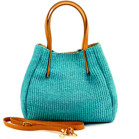 Aqua Blue Raffia Bag from Leather Italiano