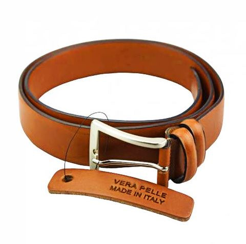 Luxurious tan leather men's belt with silver buckle
