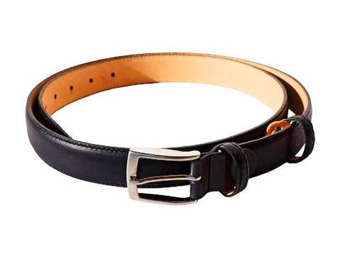 Image of a brown leather belt with an oversized silver buckle