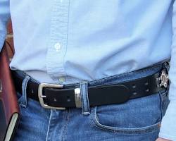 Mens black leather belt with silver buckle