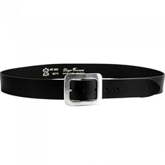 Black leather belt with silver buckle