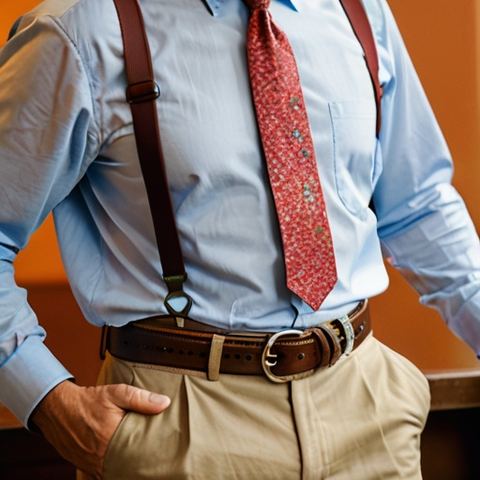 Businessman wearing stylish Italian leather dress belt with braces