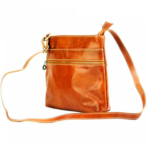Tan calfskin leather purse with adjustable shoulder straps