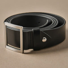 mens black leather dress belt with silver buckle