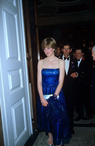 Diana, Princess of Wales wearing a blue dress and attending a Charity function