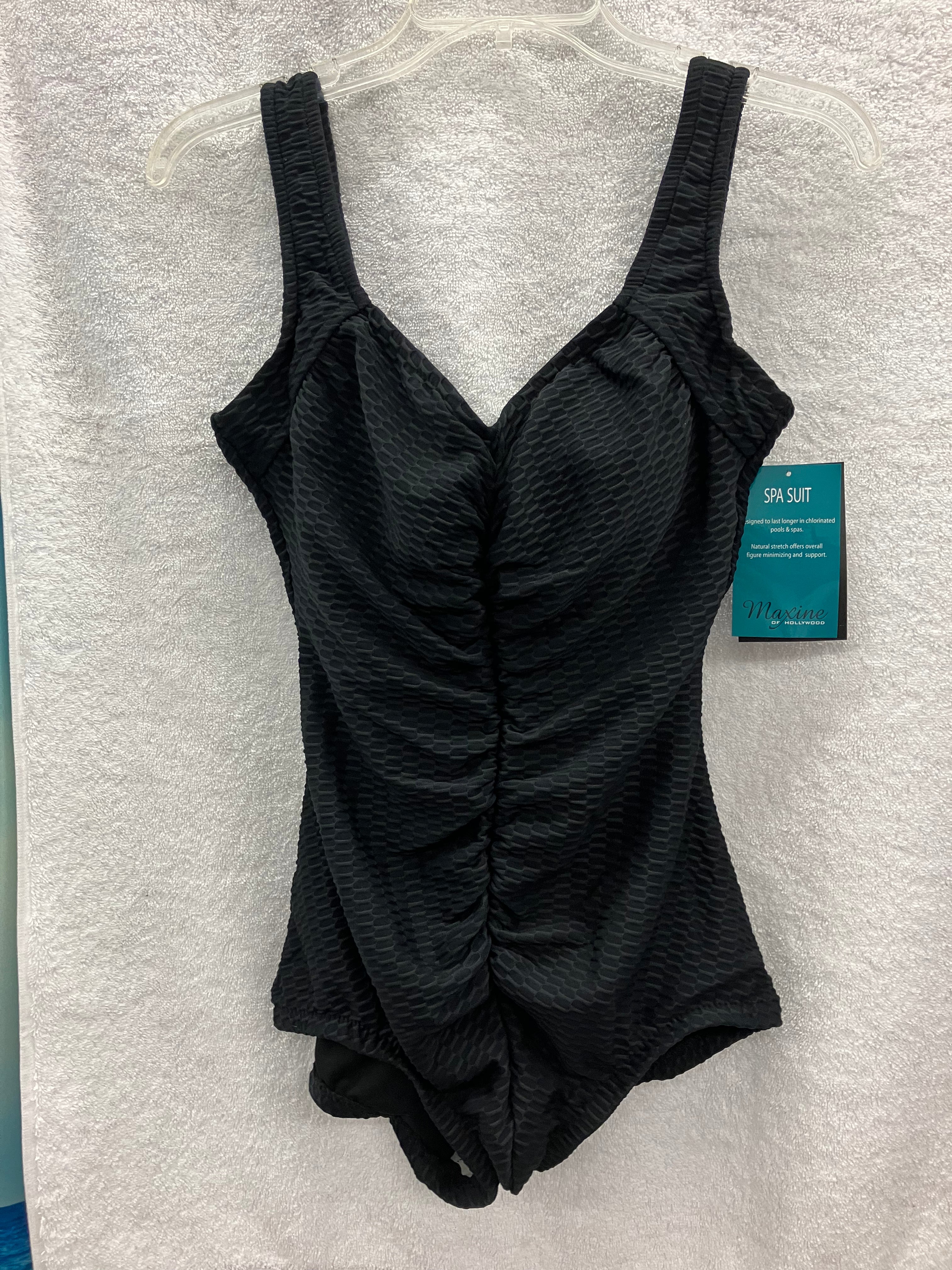 Maxine Womens 10 Black Textured Spa Shirred