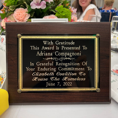 Award Plaque for Adriana Compagnoni. In grateful recognition of your enduring commitment to Elizabeth Coalition To House The Homeless