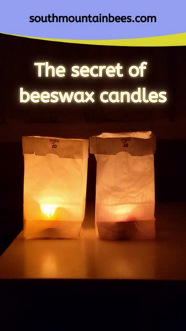 The secret of beeswax candles. Two luminaries, one with a beeswax candle, and one with a non-beeswax candle. The beeswax candle shines brighter.