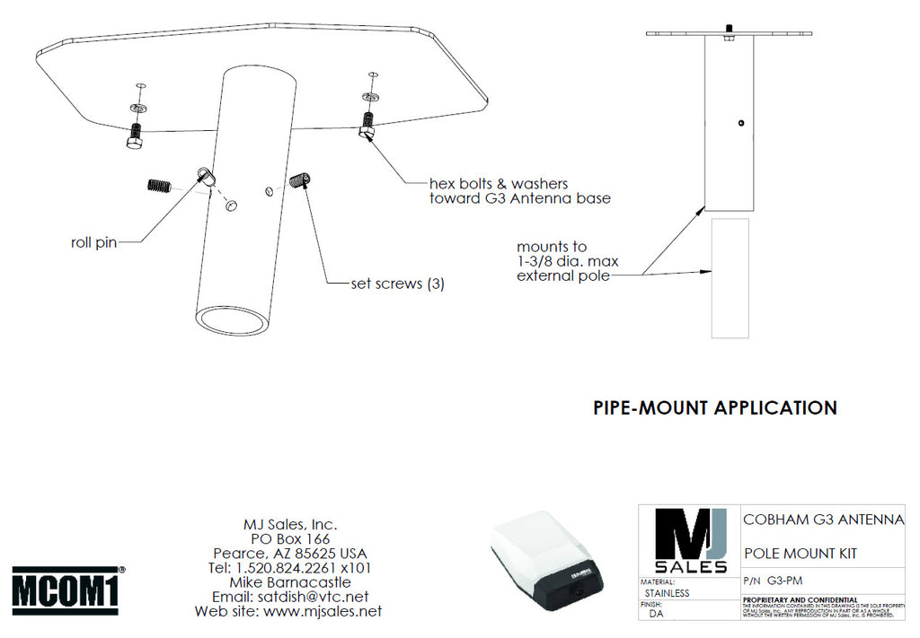 Pole mount G3-PM for Cobham MSAT-G3 antenna