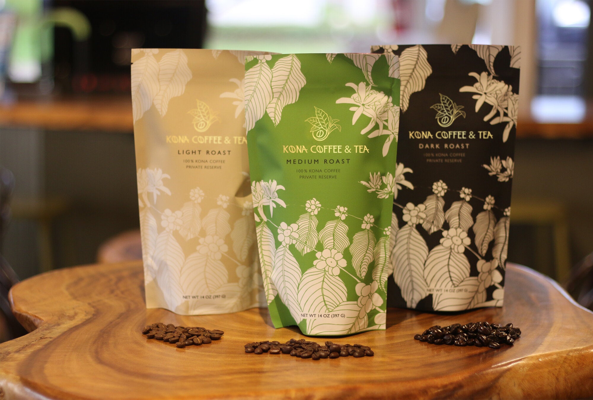 Kona Coffee &amp; Tea coffee bags designed by Dayva. PHOTO: Chance Ortiz