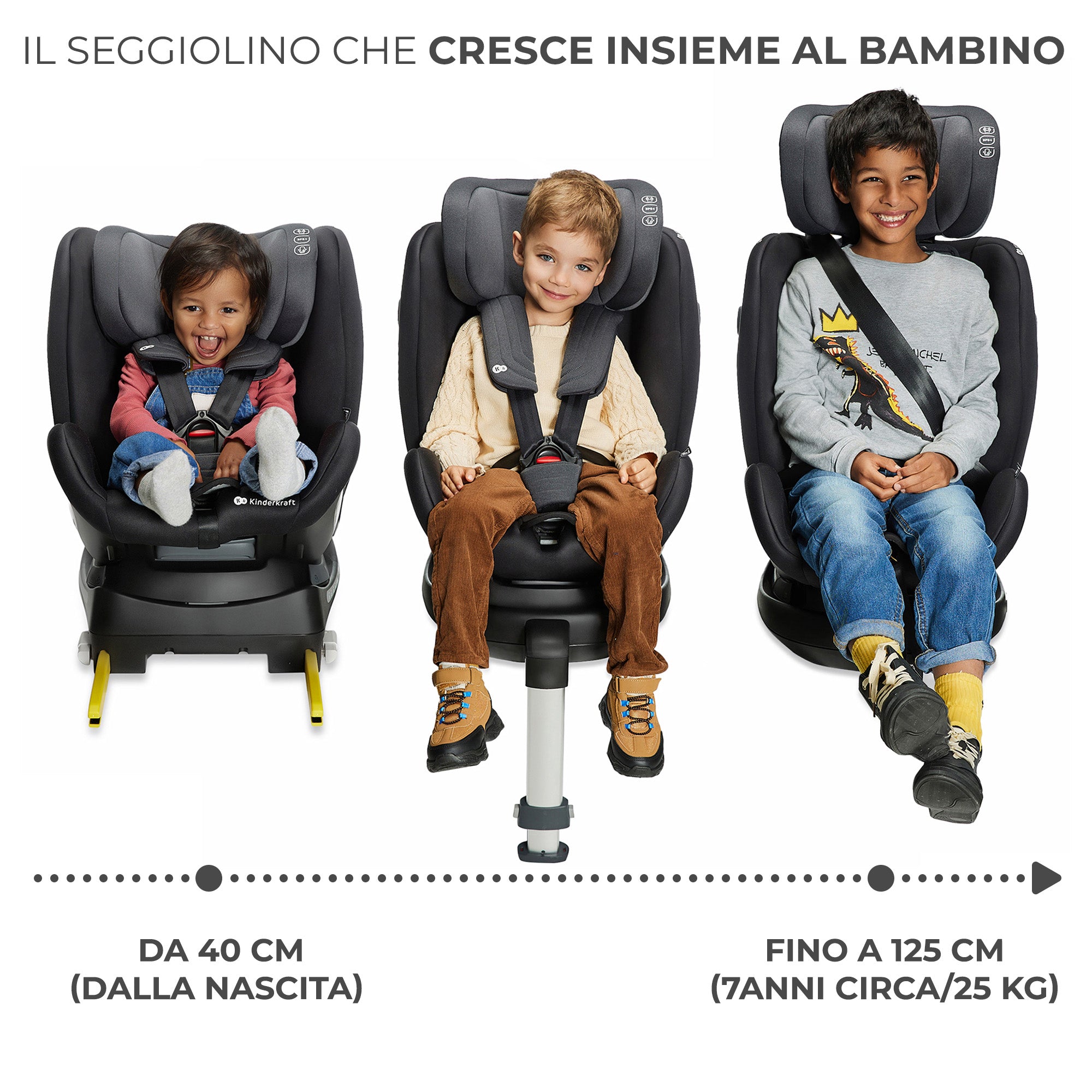 Il seggiolino auto Kinderkraft XRIDER è adatto ai bambini dalla nascita ai 7 anni