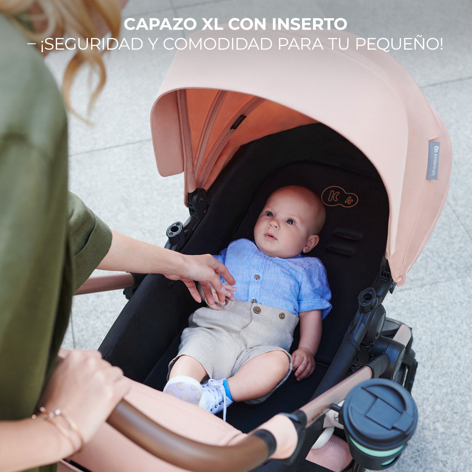 Cochecito Kinderkraft MOOV 2 con capazo XL y reductor, ofreciendo seguridad y comodidad para el bebé.
