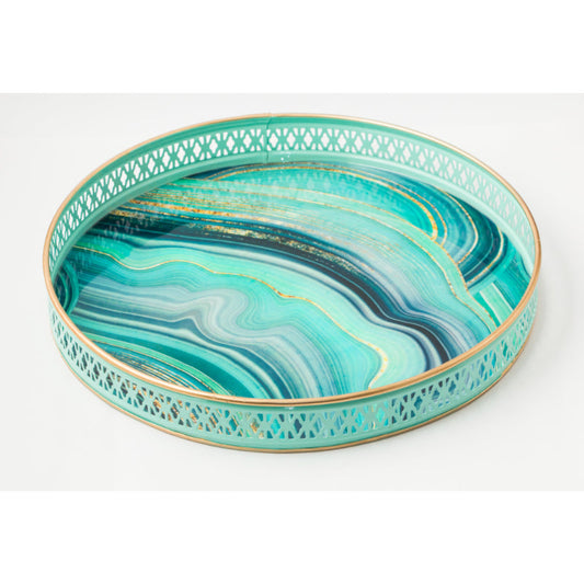 Electric Blue Abstract Print Round Tray | Large