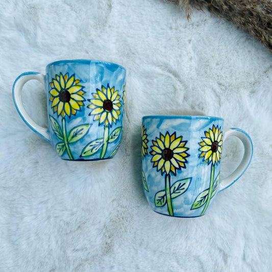 Handpainted Sunflower Mugs | Set of 2