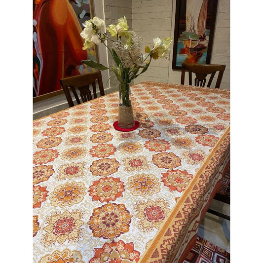 Orange & Brown Bold Floral Print Table Cover