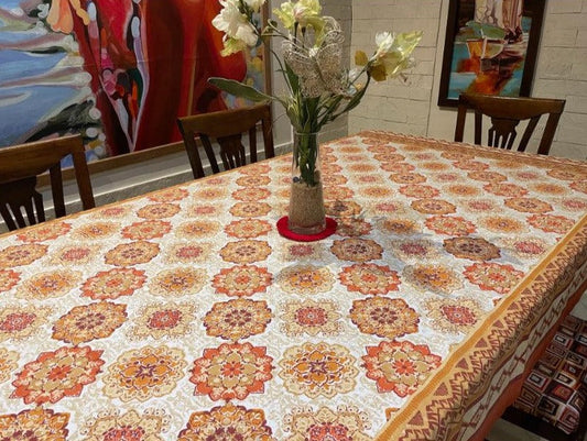 Orange & Brown Bold Floral Print Table Cover
