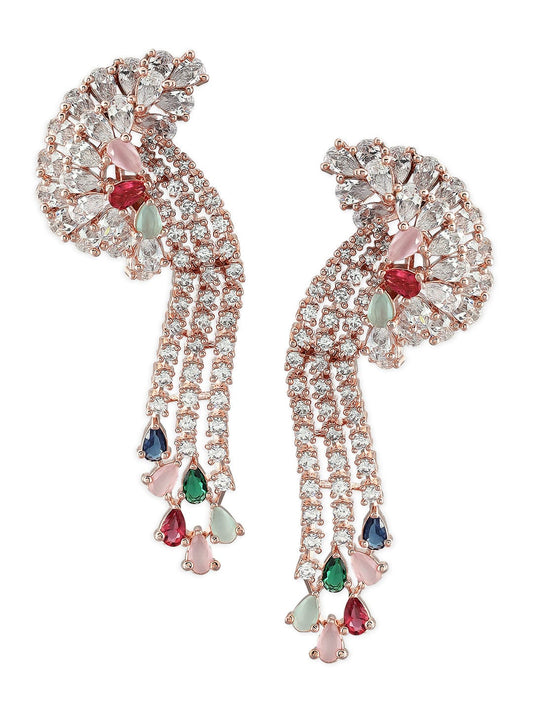 Rubans Rose Gold-Plated Pastel AD Drop Earrings