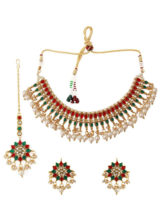 Rubans Women Gold-Toned Handcrafted Kundan Necklace Set