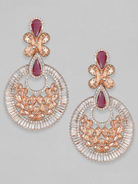 Rubans Zircon Studded Filigree Handcrafted Rose Gold Plated Chandbali Earrings