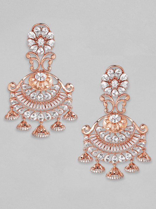 Rubans Zircon Studded Handcrafted Rose Gold Plated Chandbali Earrings