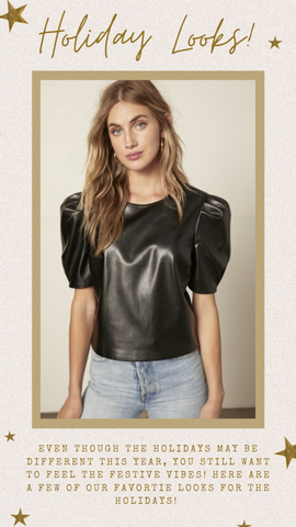MARTINE TOP CUPCAKES AND CASHMERE FAUX LEATHER PUFFY SLEEVE TOPS