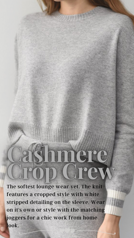 CASHMERE CROP CREW RAFFI LUXURIOUS GREY SPRING KNIT TOPS