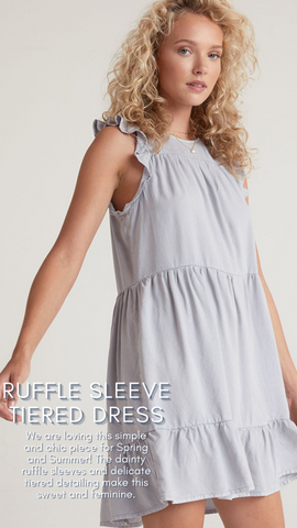 RUFFLE SLEEVE TIERED DRESS BELLA DAHL LIGHT GREY SPRING MINI DRESSES