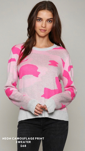 PULL IMPRIMÉ CAMOUFLAGE FLUO MENTHE EXCLUSIF ROSE FLUO