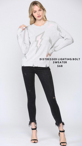 PULL LIGHTING BOLT VIEILLI MENTHE TRICOT EXCLUSIF GRAPHIQUE GRIS ROSE