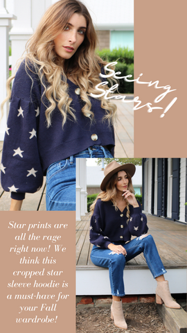 STARRY NIGHT CARDI SAYLOR BALLOON SLEEVE STAR PRINT FALL SWEATER