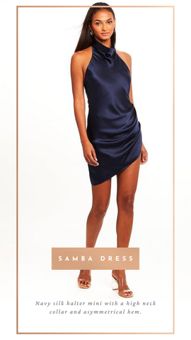 ROBE SAMBA AMANDA UPRICHARD SOIE ROBES SEXY BLEU MARINE